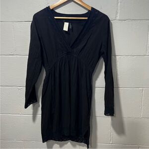 Lauren Ralph Lauren Black Crochet Lace Trim Long Sleeve Elastic Waist Cover Up M